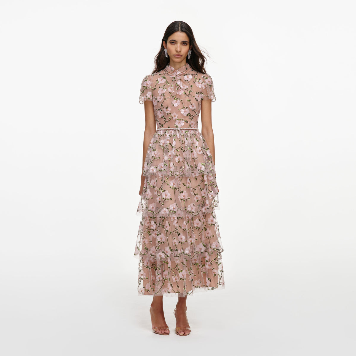 self portrait tiered striped sequin midi dress self-portrait - Pink Embellished COLOR:Charcoal Calvin Klein Cotton Casual Like a fairytale crochet style