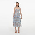 Blue Sequin Embellished Tiered Midi Dress