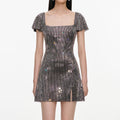 Grey Rhinestone Mesh Mini Dress