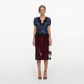 Navy Satin Printed Lace Top