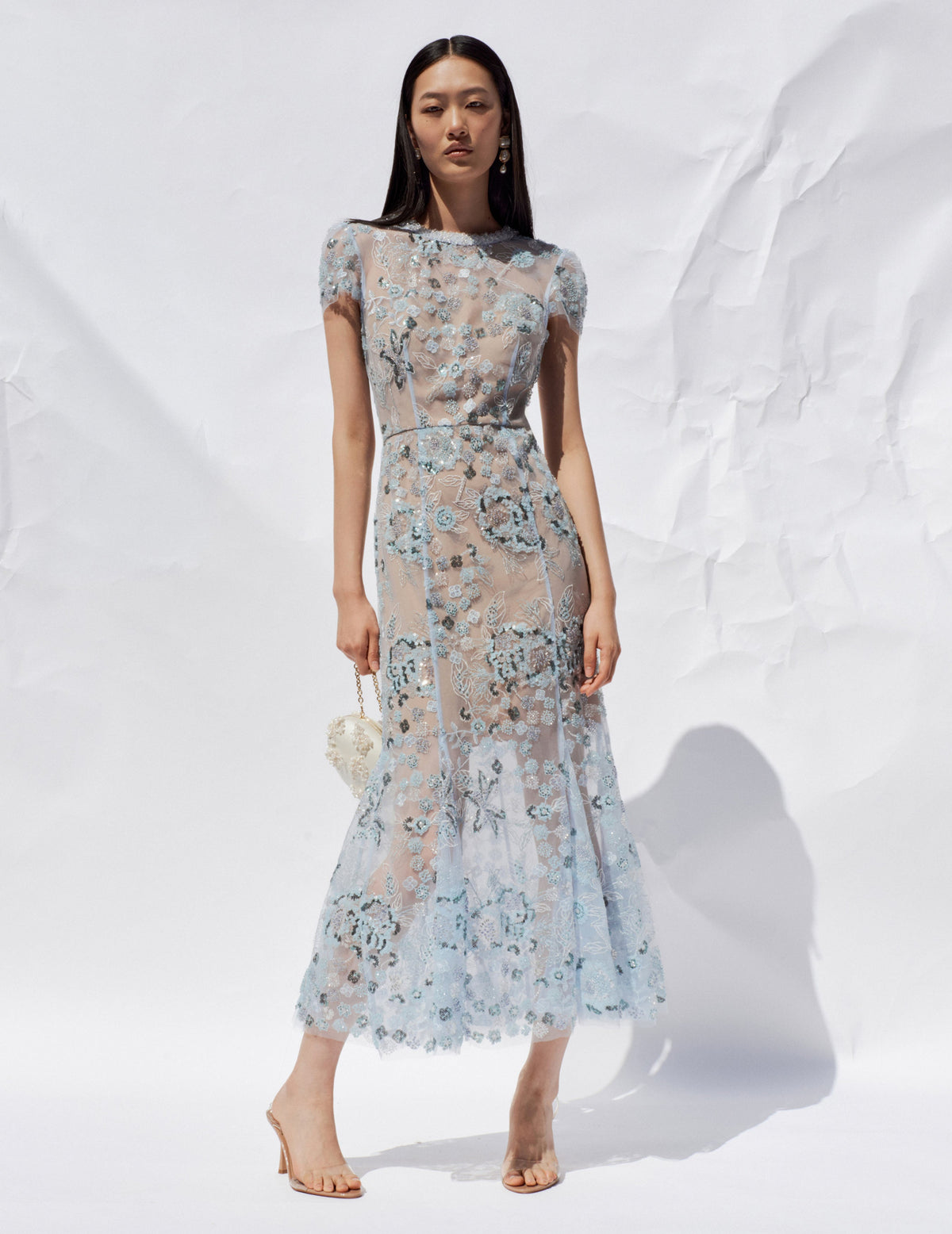 Blue Sequin Embellished Midi Dress