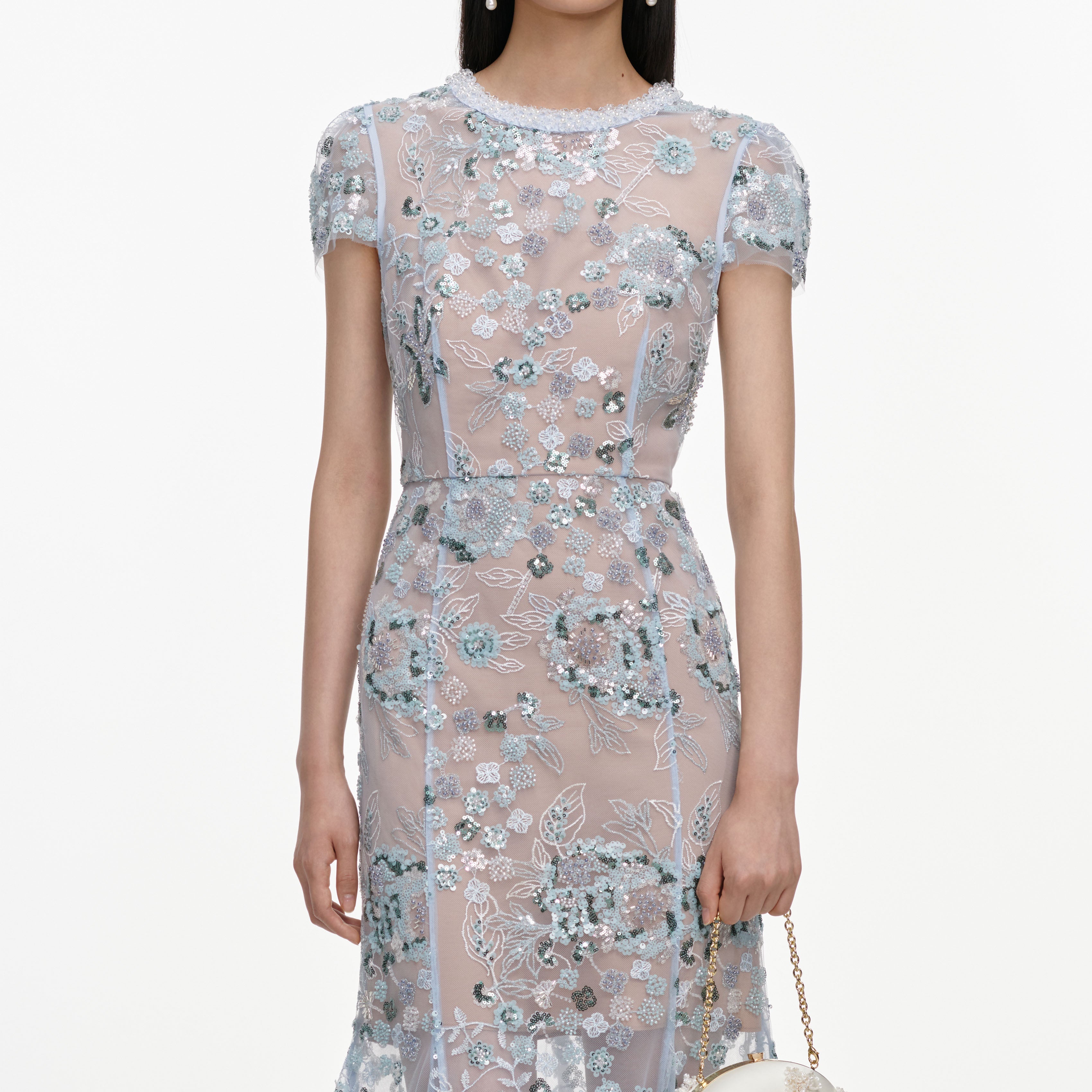 Blue Sequin Embellished Midi Dress