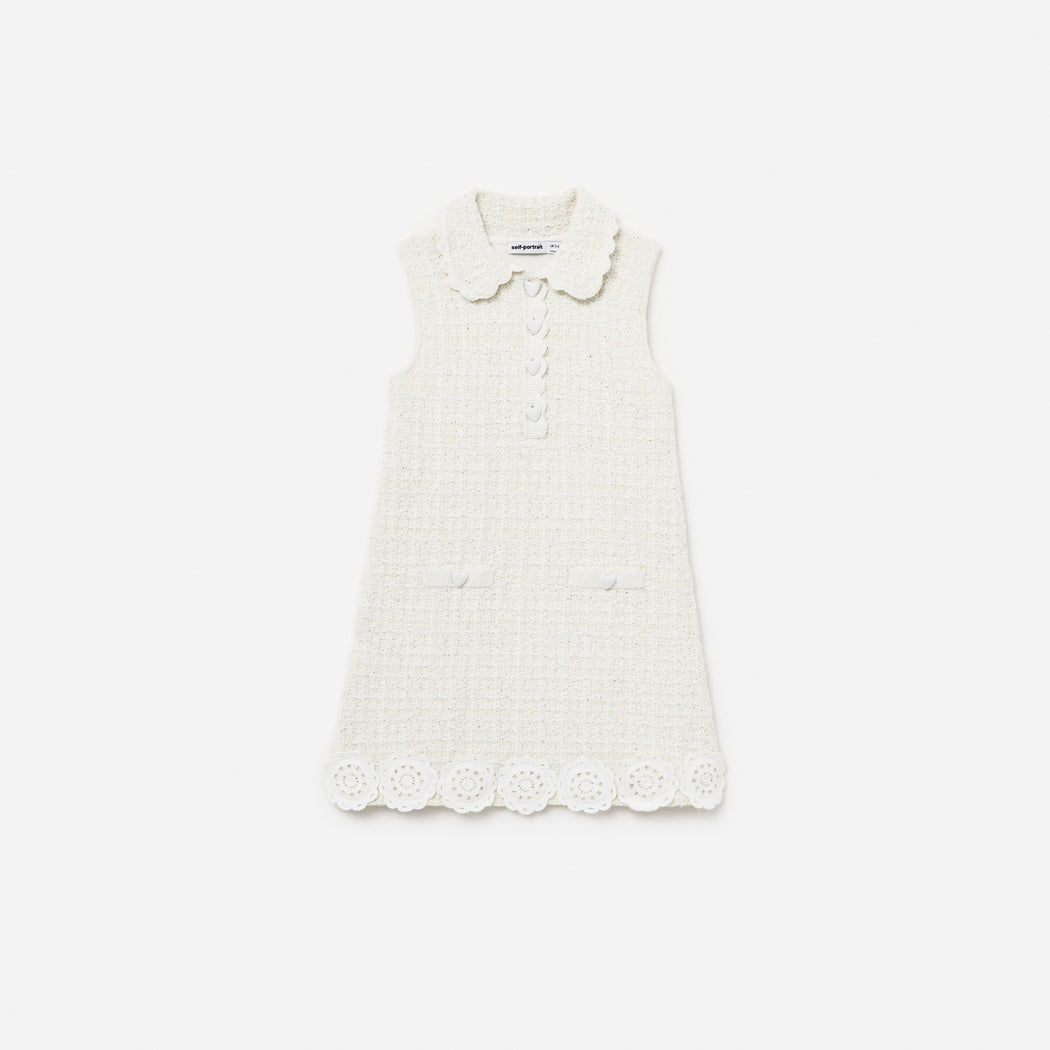 Cream Knit Flower Trim Dress