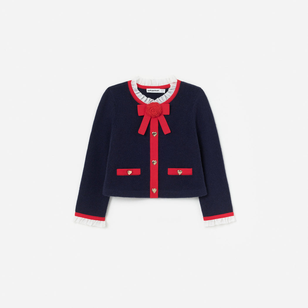 Navy Wool Frill Knit Cardigan