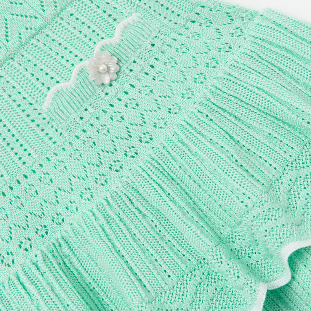 Mint Pointelle Knit Tiered Skirt
