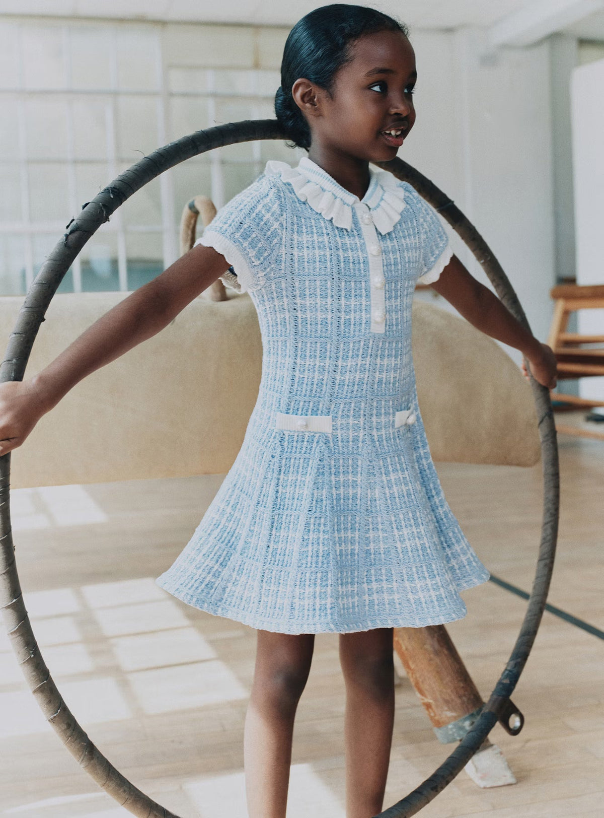 self-portrait - Blue Check Knit Dress
