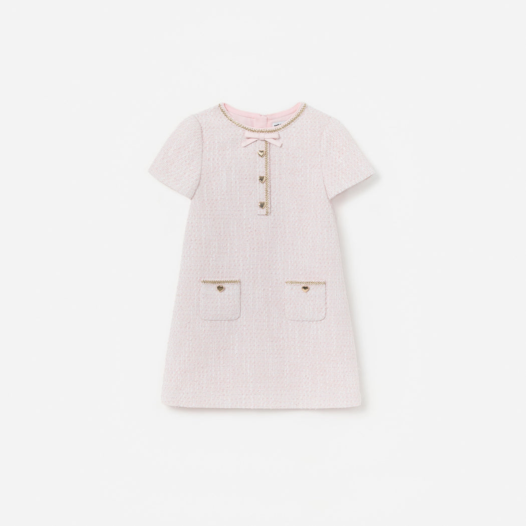 Pink Boucle Braided Trim Dress