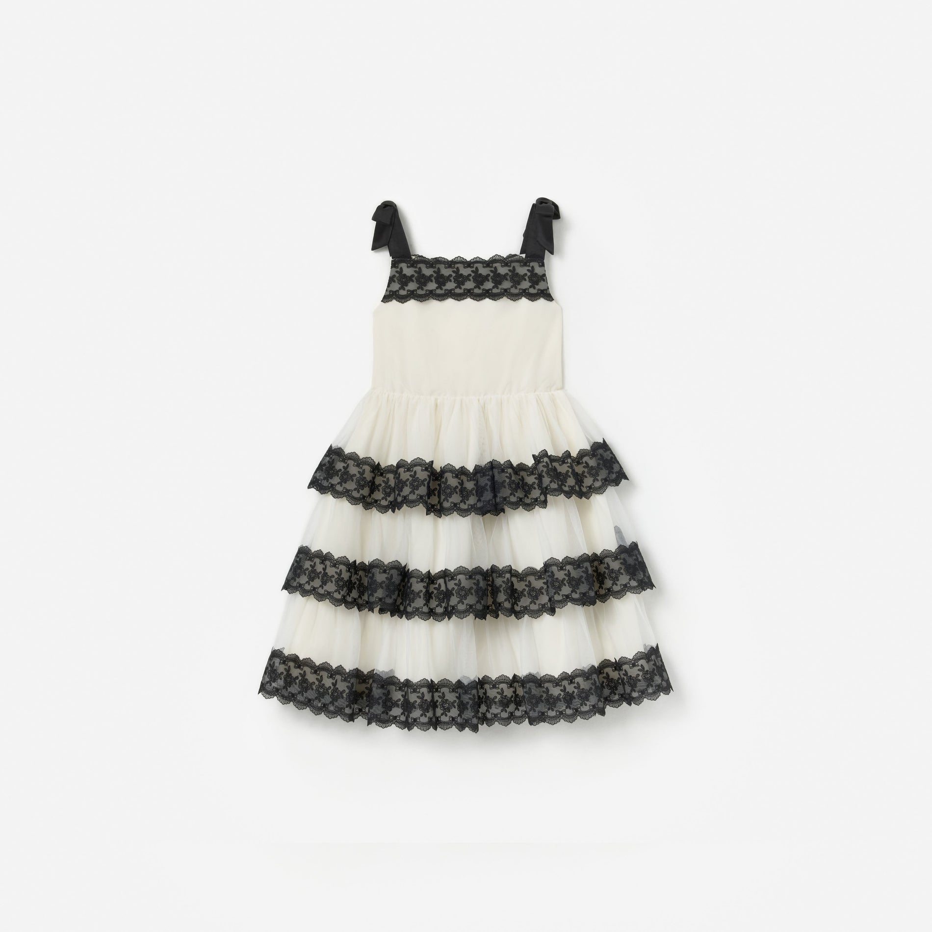 Cream Tulle Lace Tiered Dress