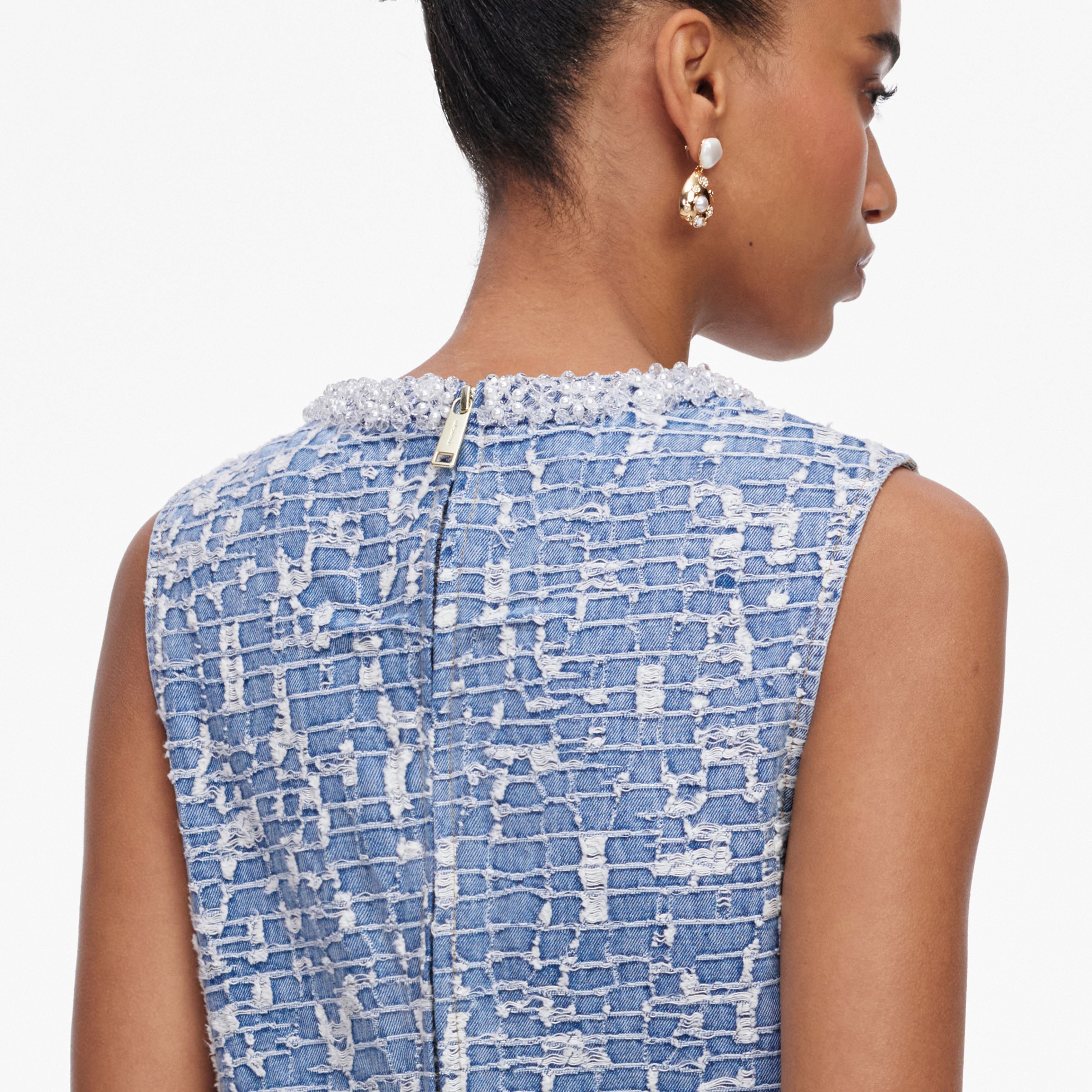 Blue Textured Denim Mini Dress