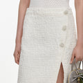 Cream Textured Denim Midi Skirt