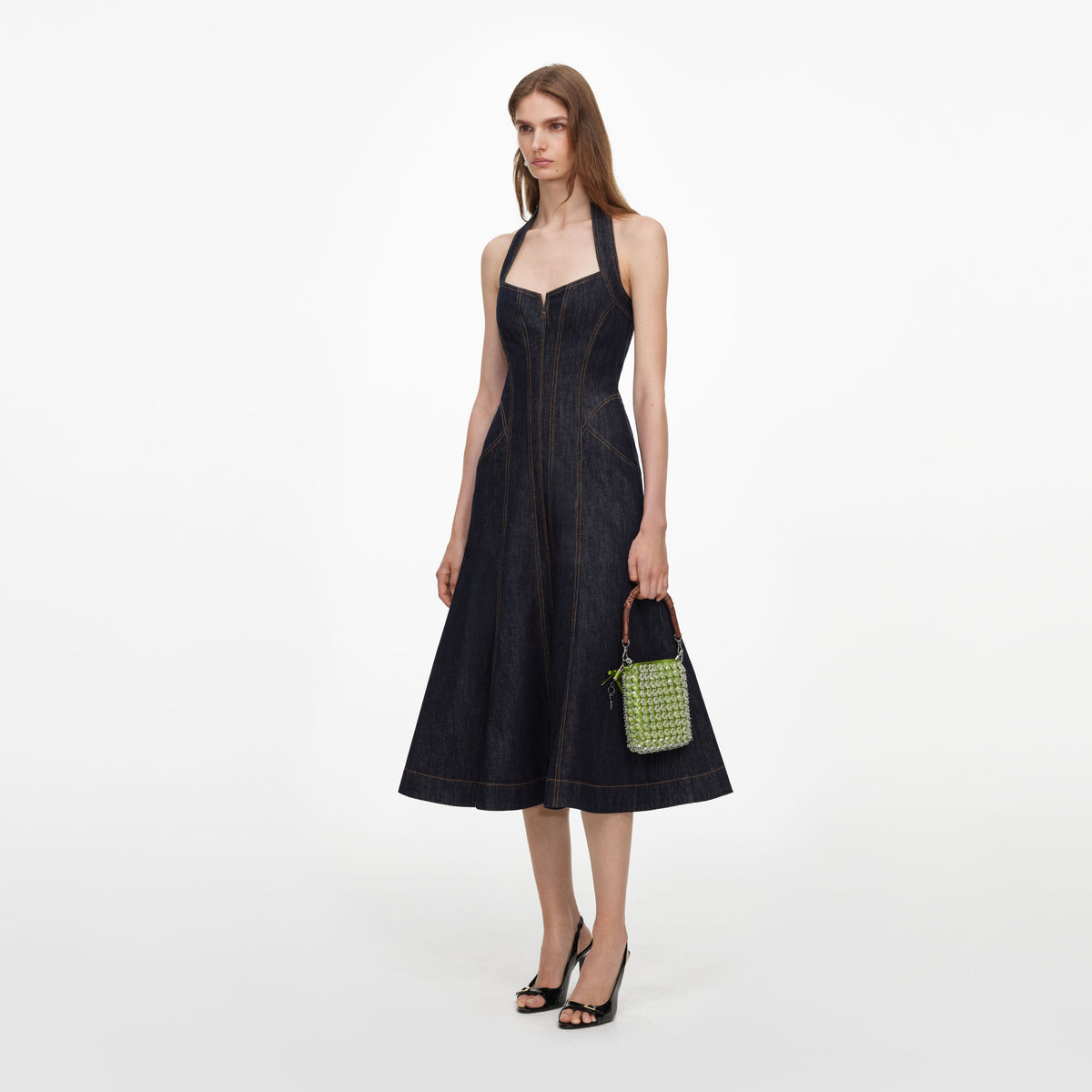 Indigo Denim Halterneck Midi Dress