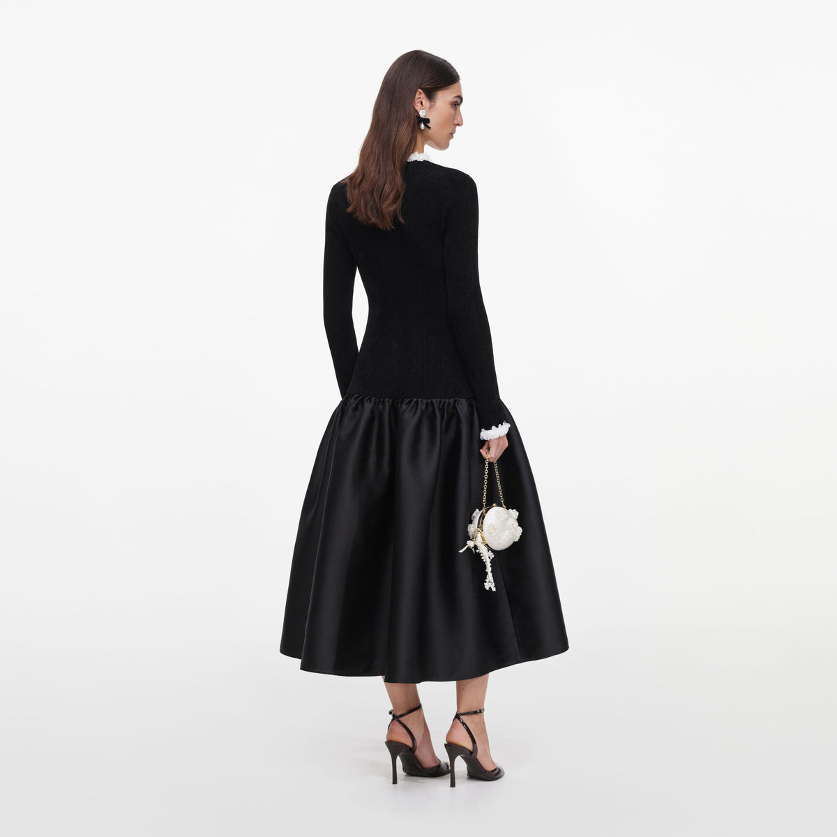 self-portrait - Black Chenille Taffeta Midi Dress