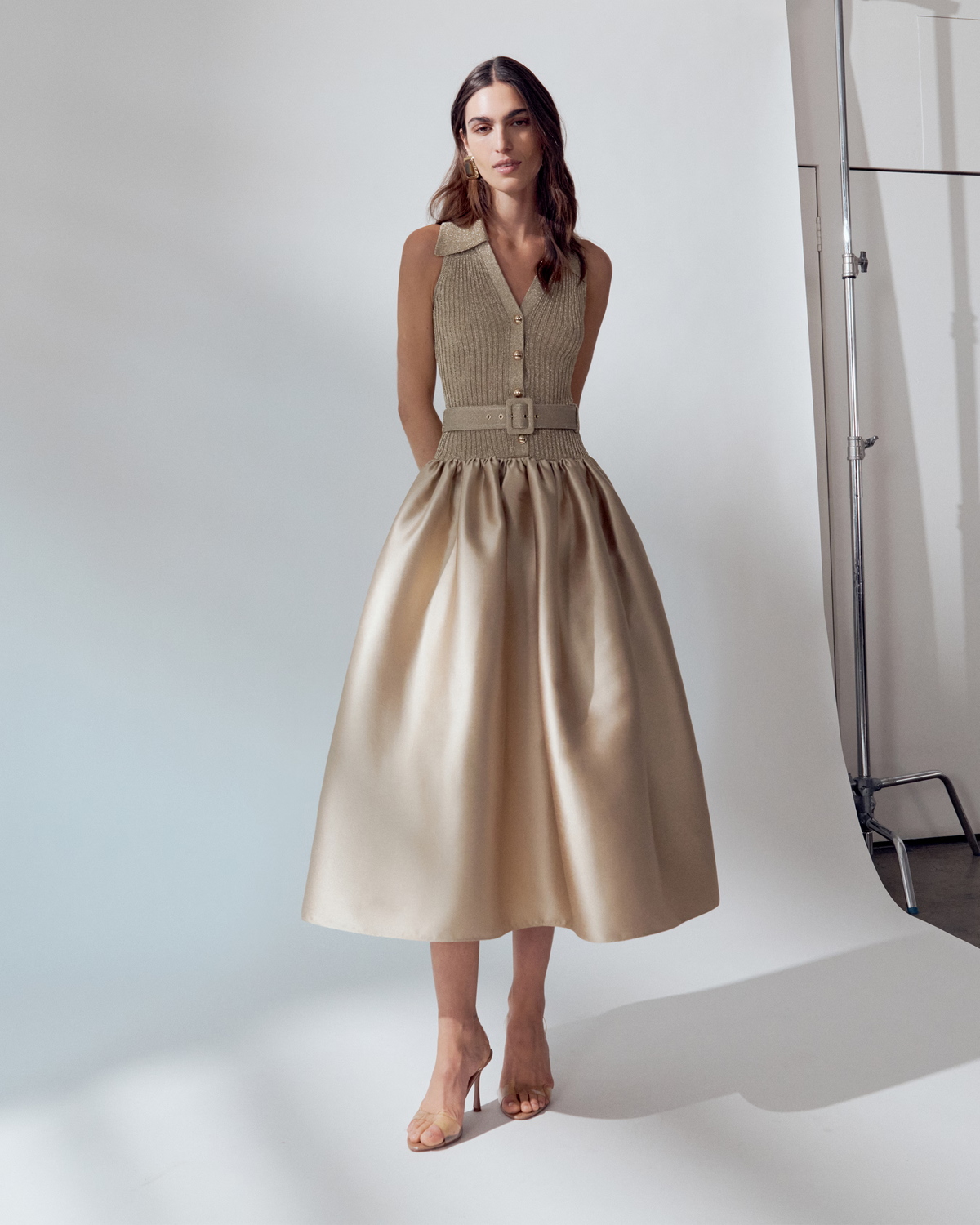 gold taffeta dress Sleeveless Knit Midi – self-portrait-US Taffeta midi dress