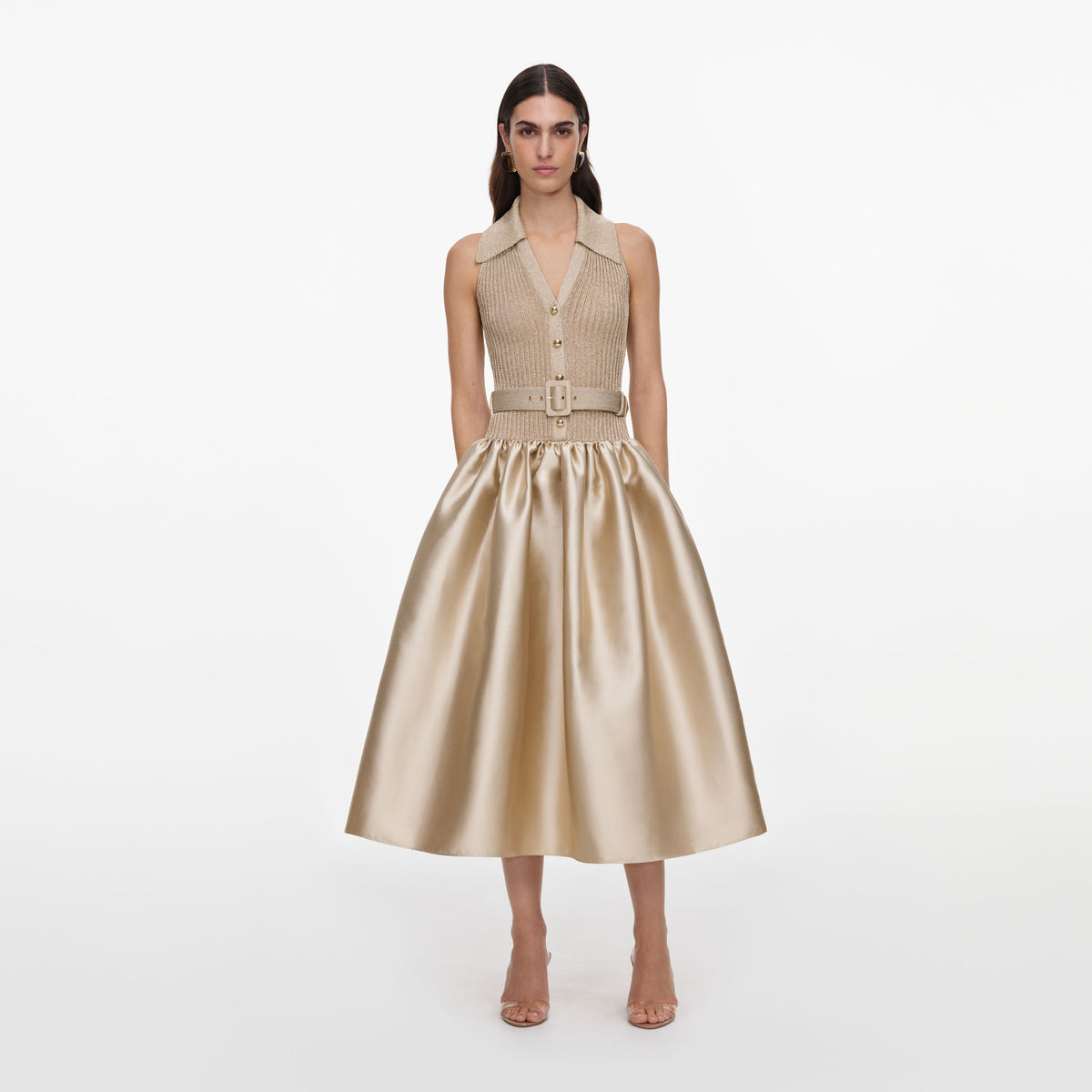 self portrait gold crystal trim knit midi dress self-portrait - Sleeveless Taffeta urban