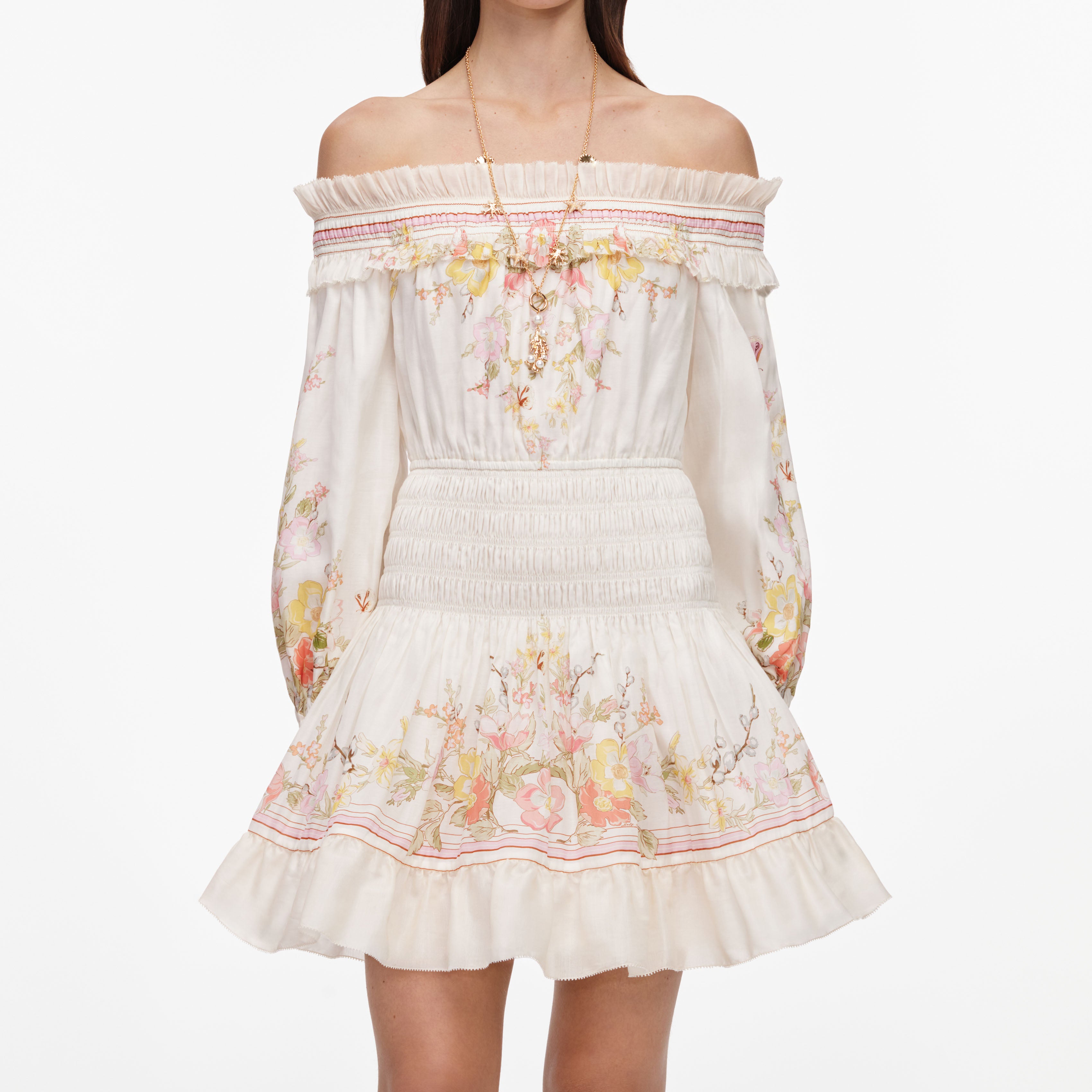 Cream Floral Organza Ruffle Mini Dress – self-portrait-US