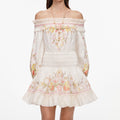 Cream Floral Organza Ruffle Mini Dress