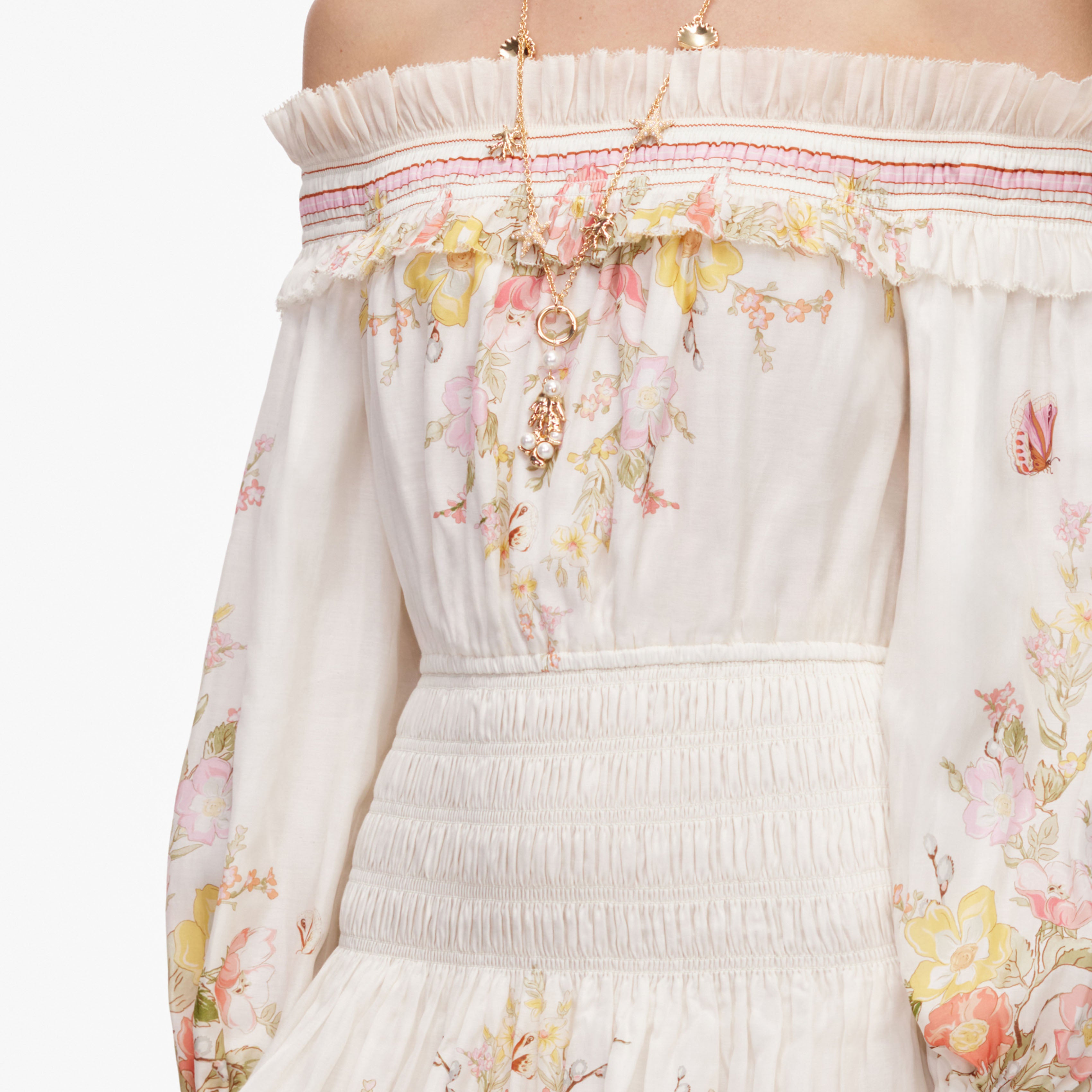 Cream Floral Organza Ruffle Mini Dress – self-portrait-US