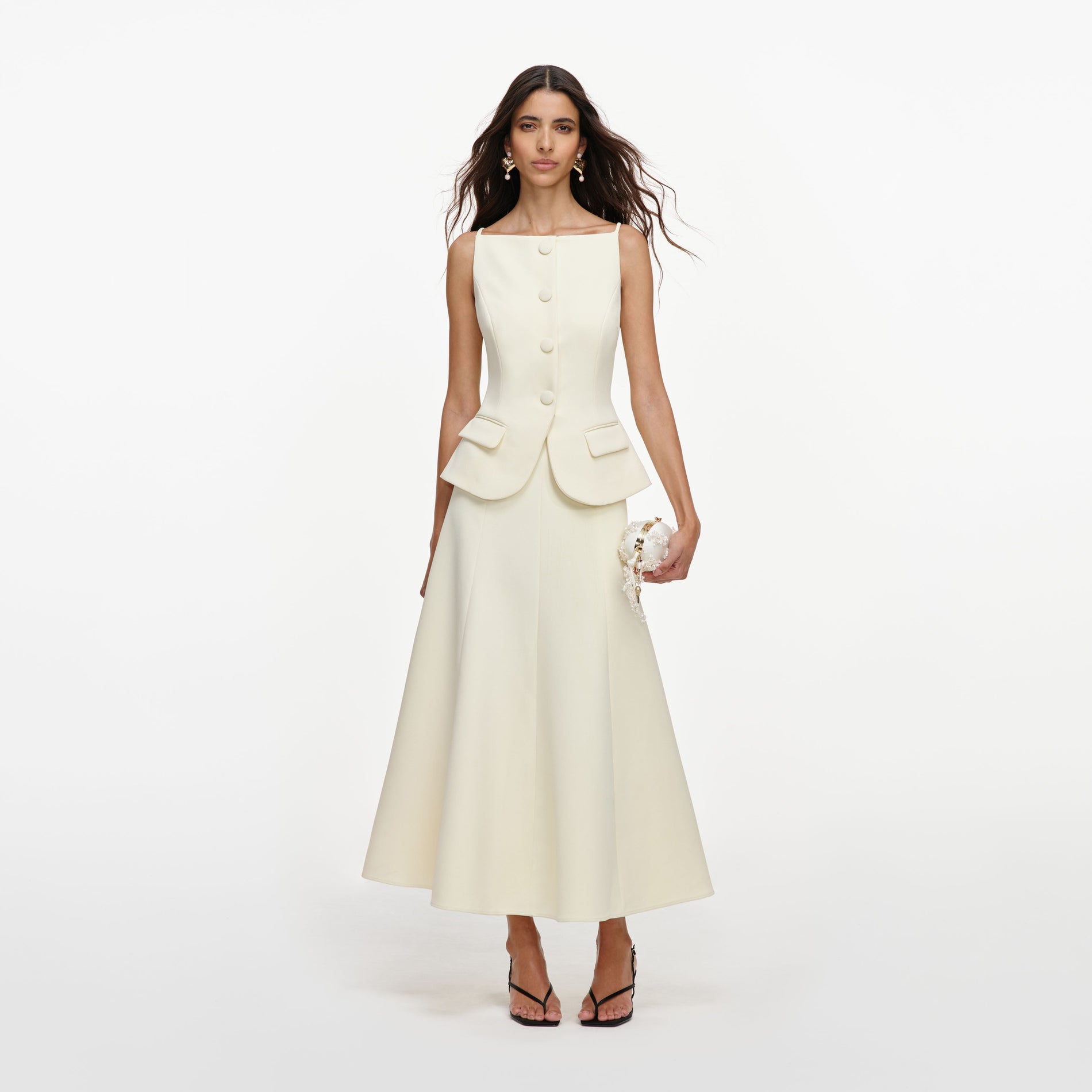 Yellow Crepe Peplum Midi Dress