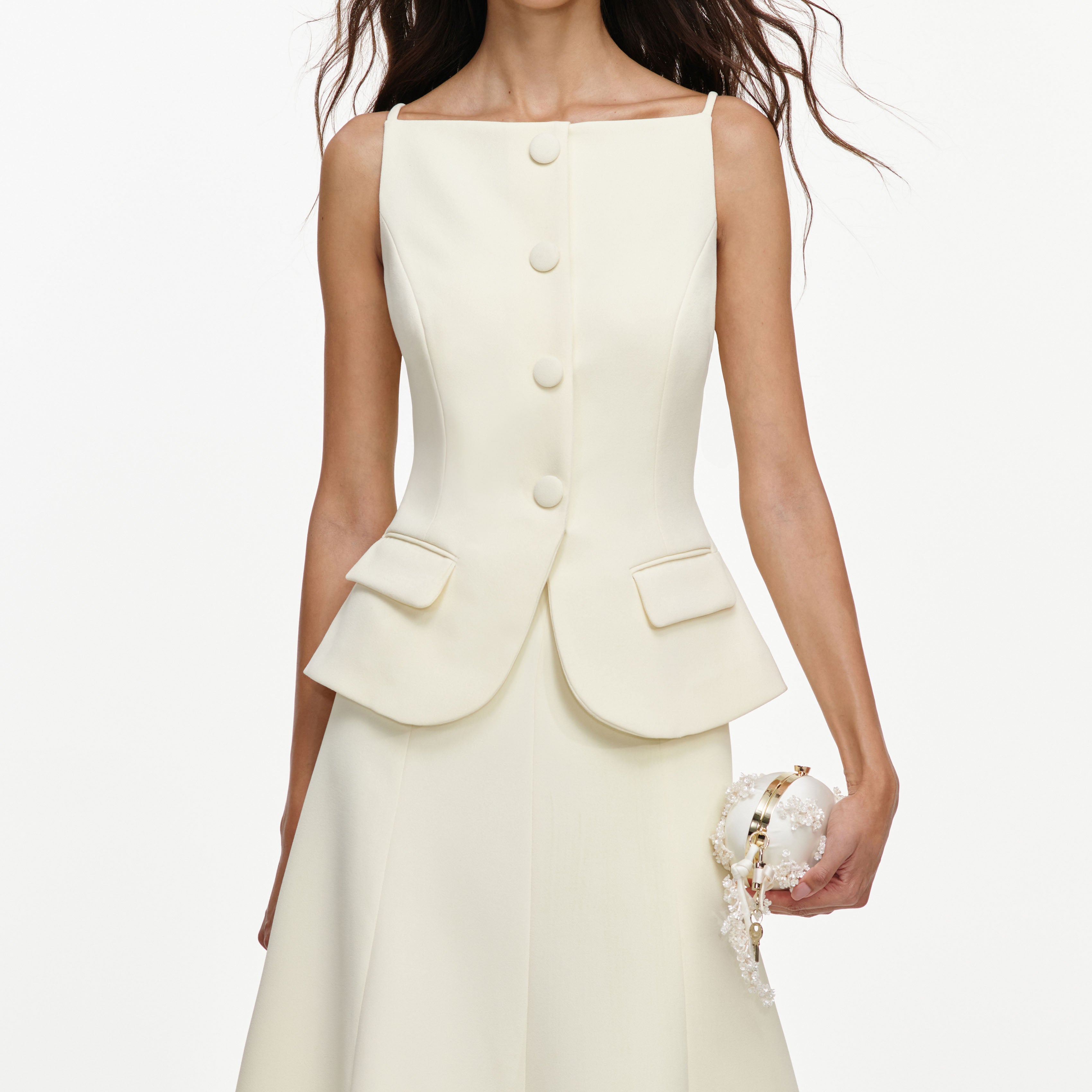Yellow Crepe Peplum Midi Dress – self-portrait-US