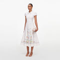 White Floral Linen Blend Midi Dress