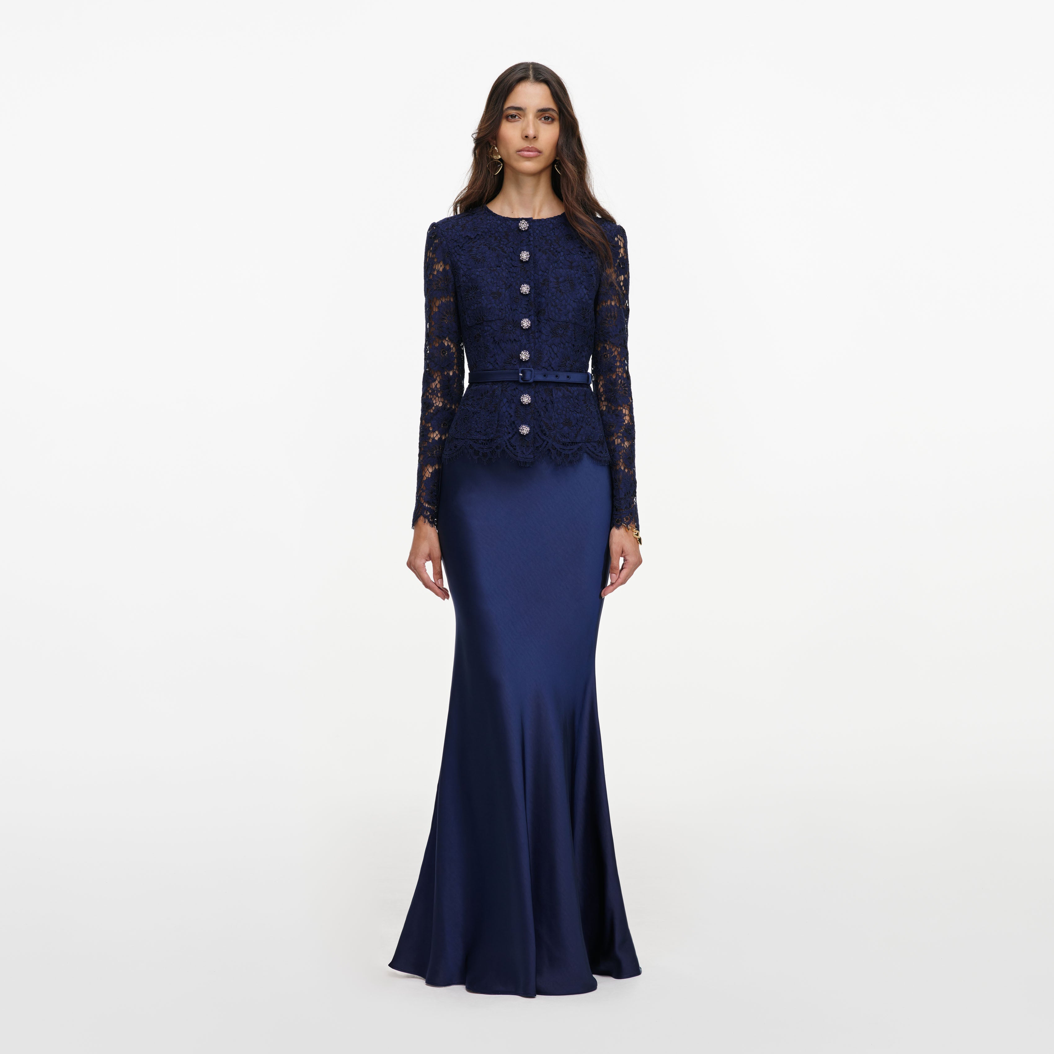 Navy Spiral Lace Midi Dress – self-portrait-US