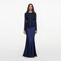 Navy Tailored Lace Satin Maxi Dress