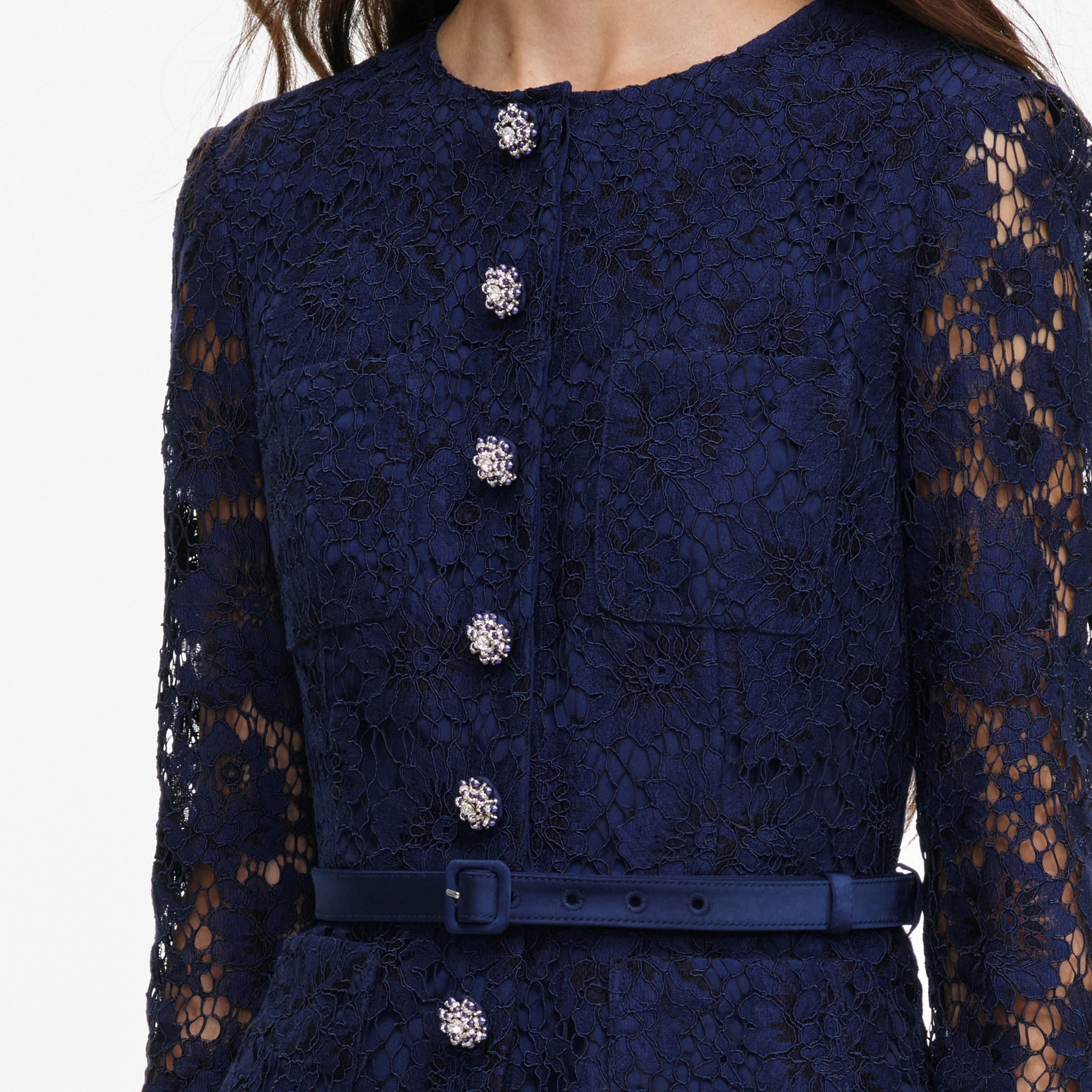 Navy Tailored Lace Satin Maxi Dress