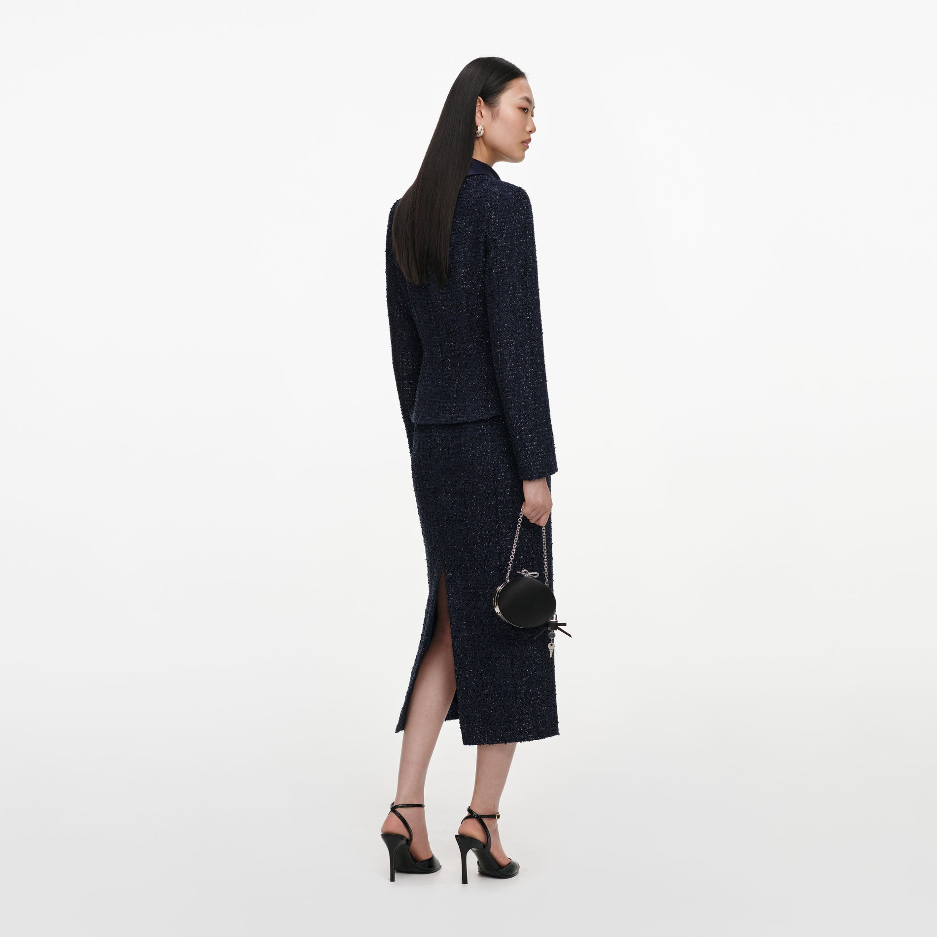 Navy Boucle Tailored Midi Dress