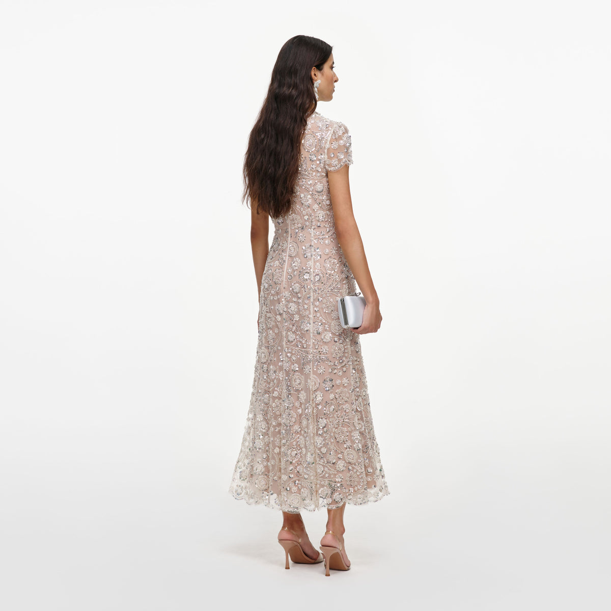 Cream Sequin Embellished Midi Dress