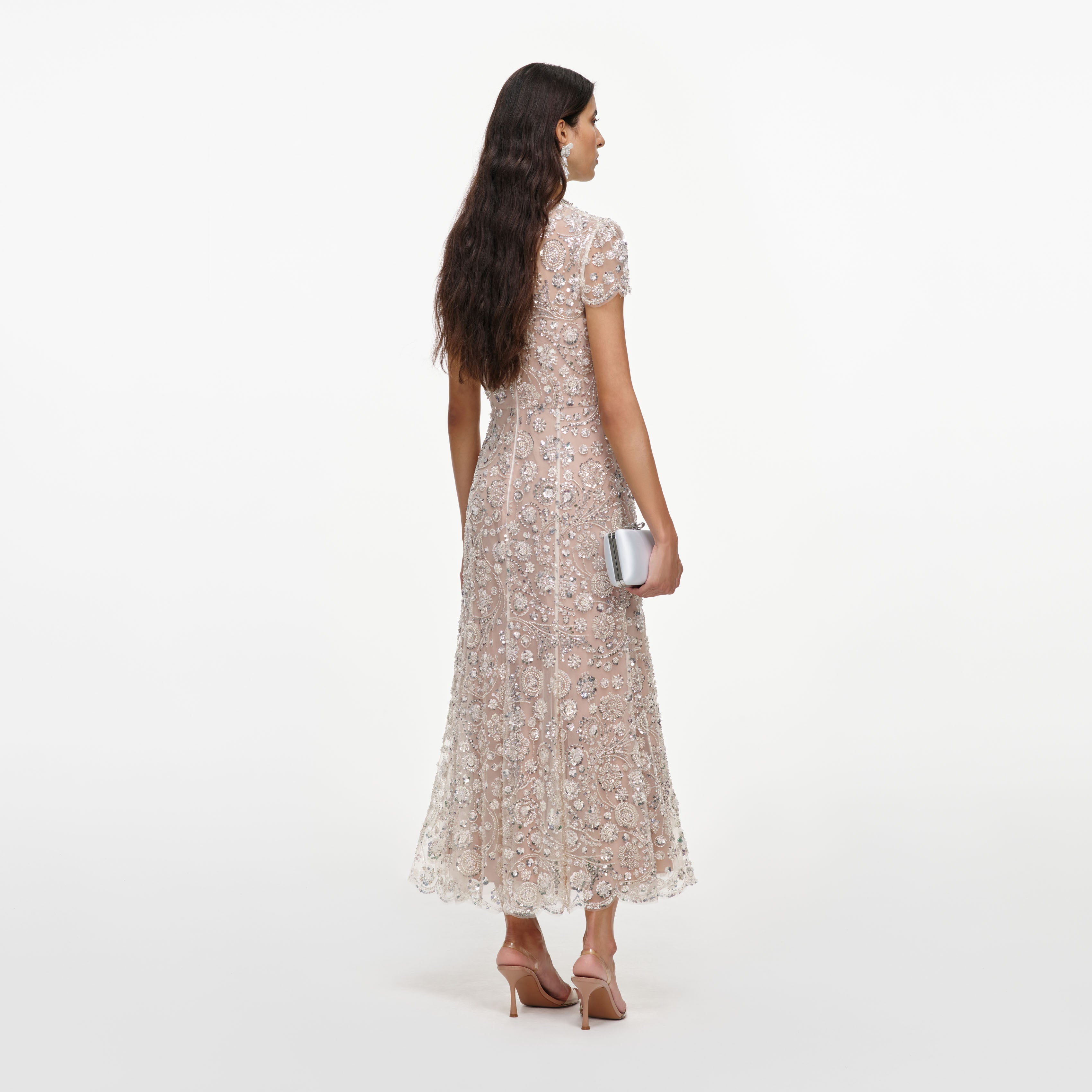 Cream Sequin Embellished Midi Dress