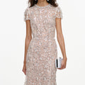 Cream Sequin Embellished Midi Dress