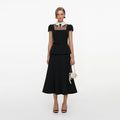 Black Crepe Bow Peplum Midi Dress
