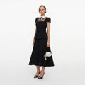 Black Crepe Bow Peplum Midi Dress