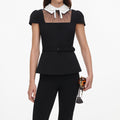 Black Crepe Bow Collar Top