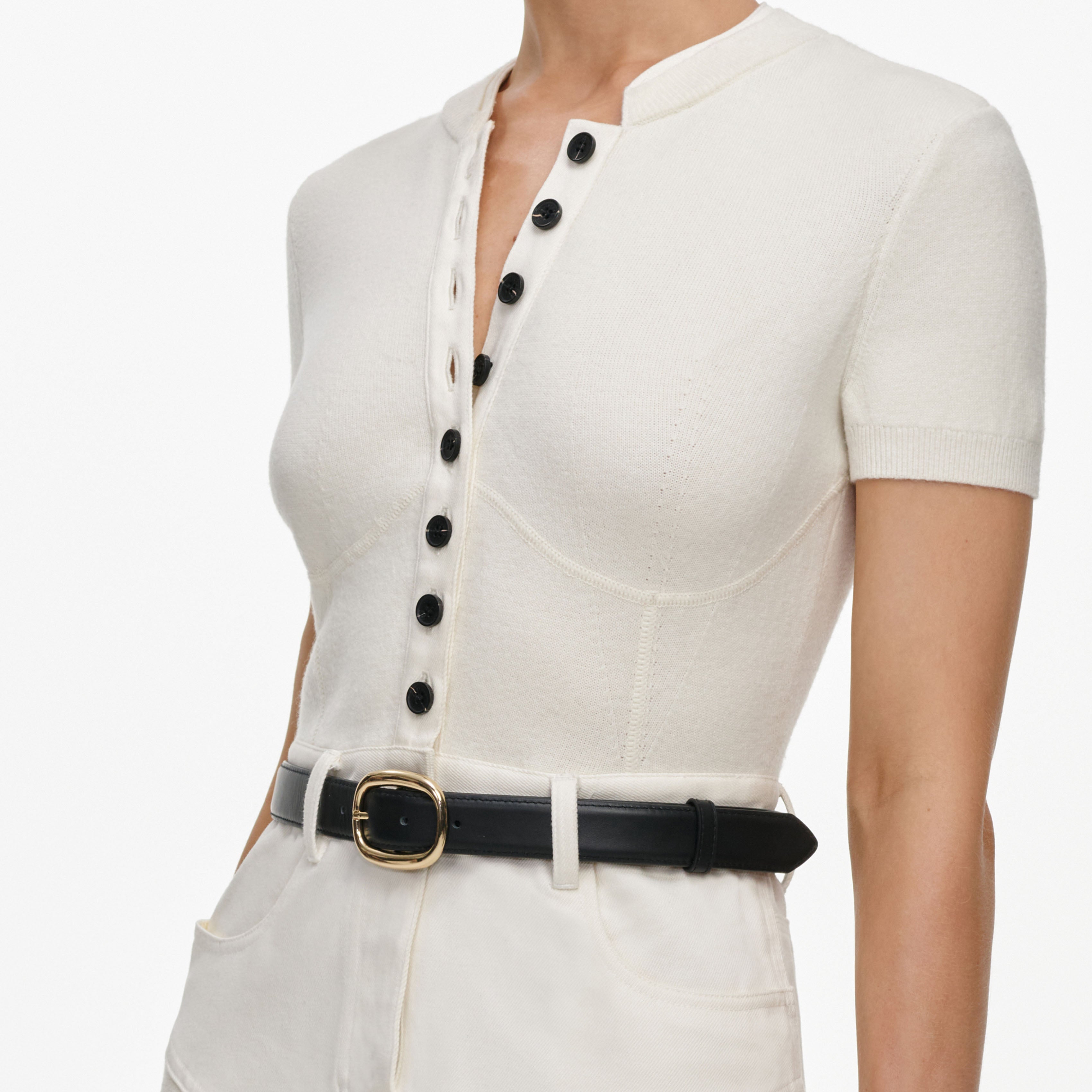 Cream Knit Denim Insert Mini Dress