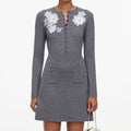 Grey Lace Flower Knit Mini Dress