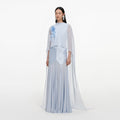 Blue Satin Jersey Cape Maxi Dress