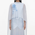 Blue Satin Jersey Cape Maxi Dress