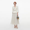 Cream 3D Flower Polka Dot Chiffon Midi Dress