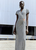 Grey Rhinestone Mesh Wrap Maxi Dress