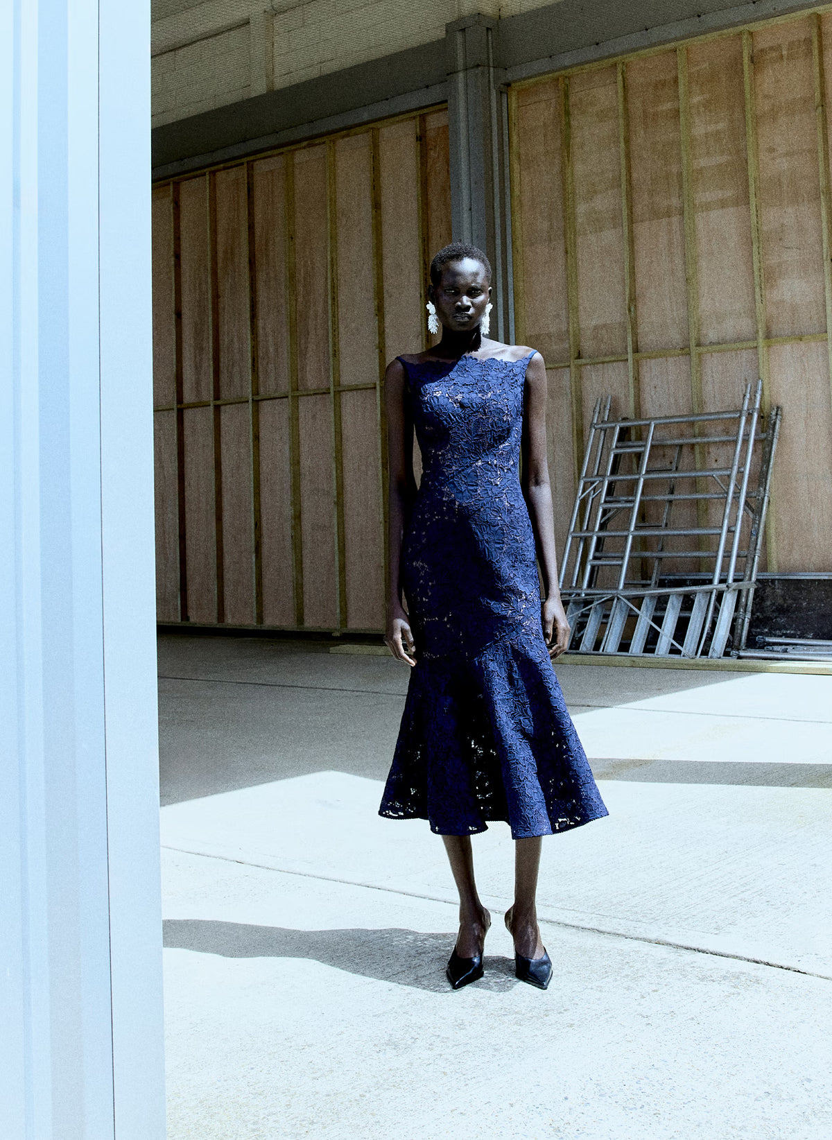 self-portrait - Navy Spiral Lace Midi Dress