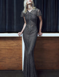 Grey Rhinestone Fishnet Maxi Dress