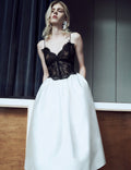 Cream Taffeta Contrast Lace Midi Dress