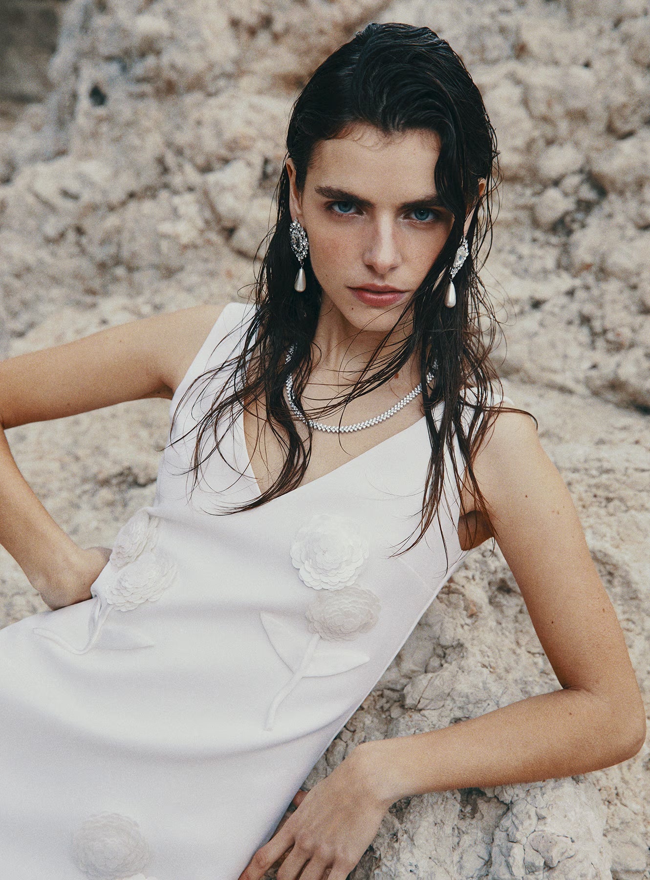 self-portrait - White Crepe Embellished Flower Mini Dress