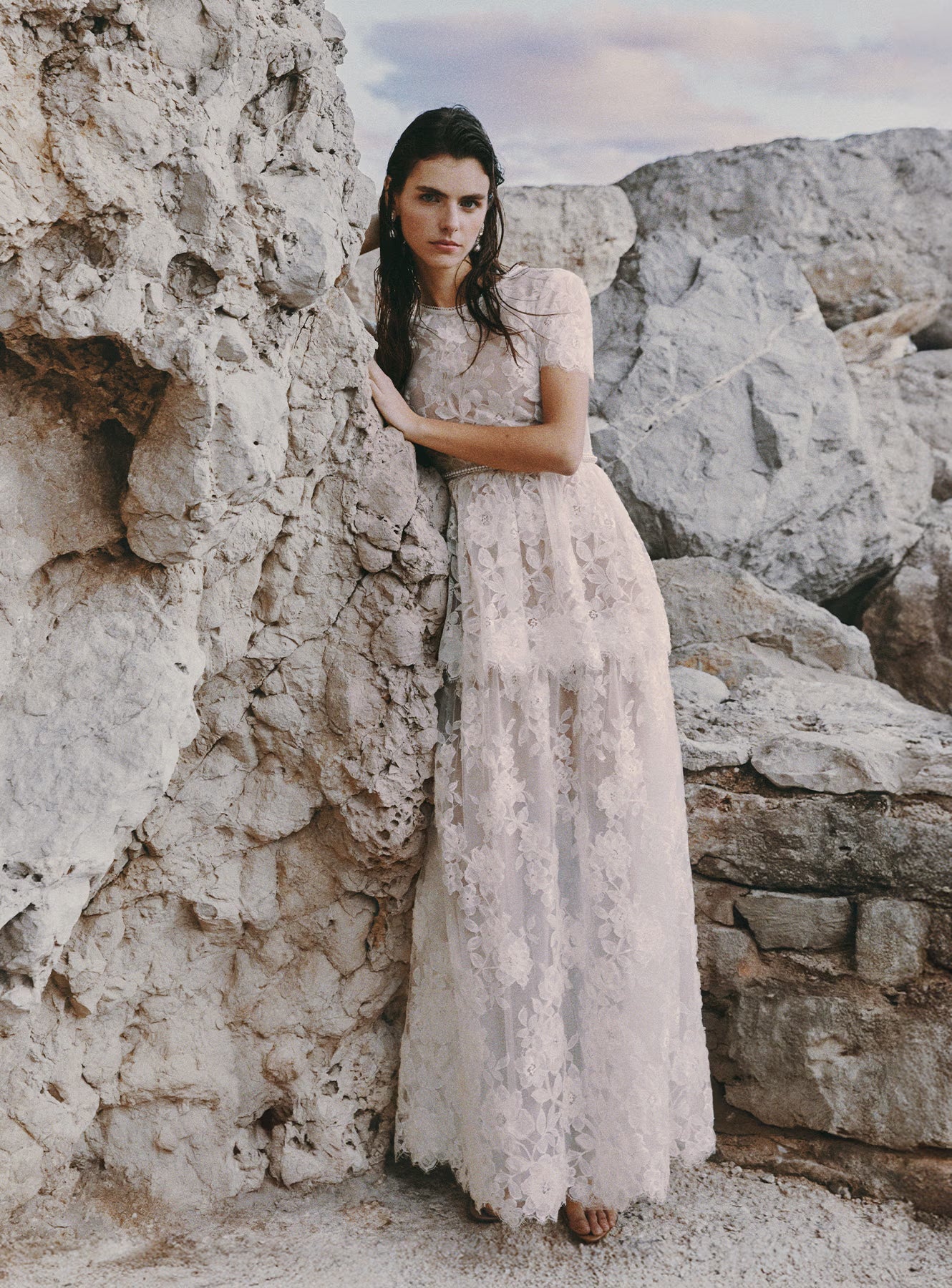 self-portrait - White Sequin Lace Tiered Maxi Dress - US 4 self-portrait - White Sequin Lace Tiered Maxi Dress - US 4