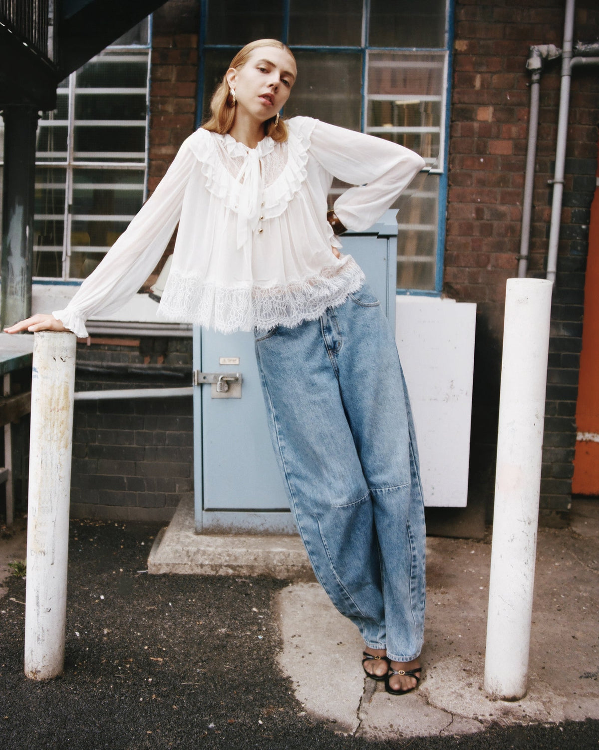 self-portrait - White Georgette Lace Blouse - US 12 herlipto 