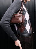 Brown Croc Leather Mini Shoulder Bag
