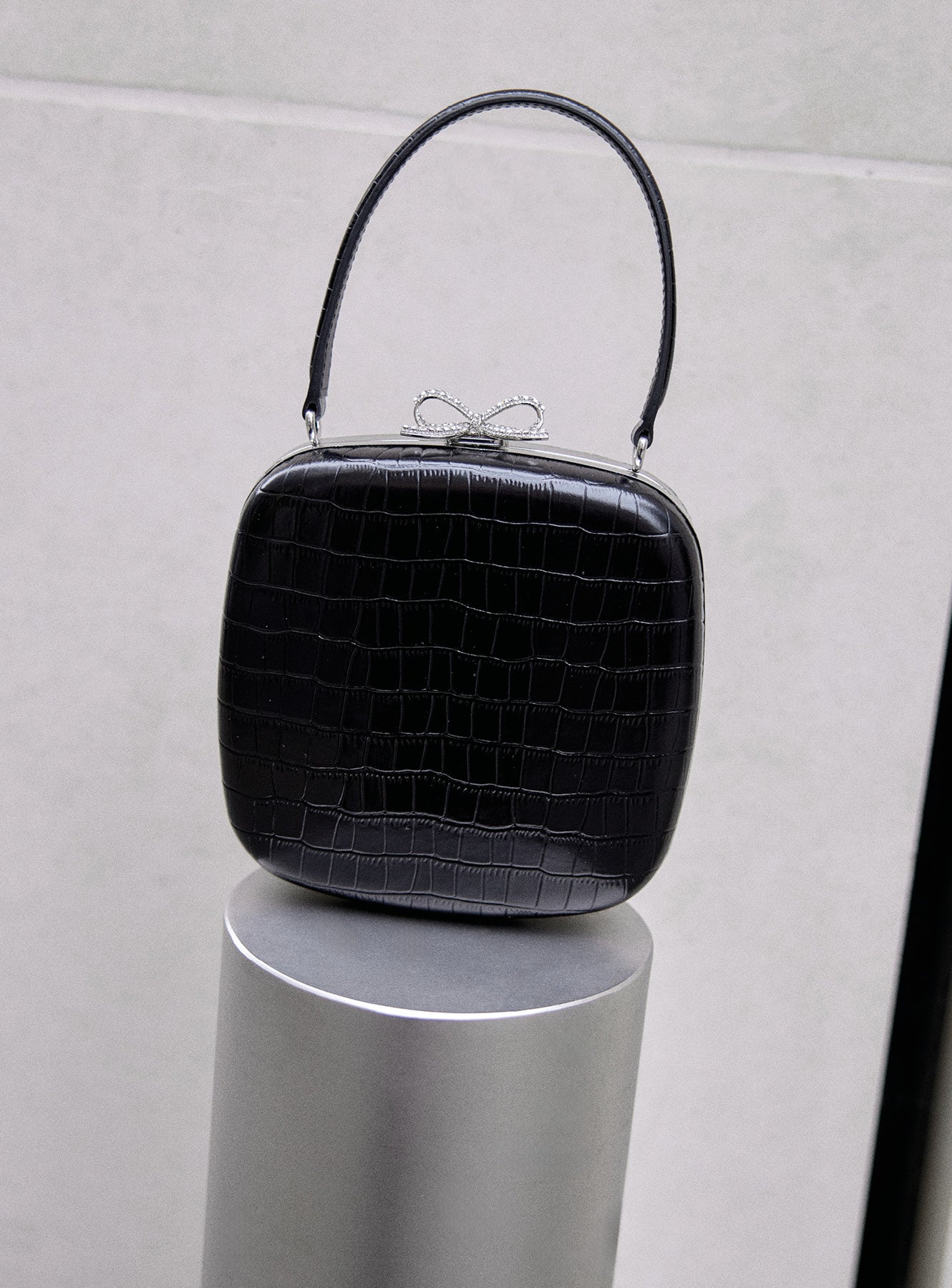Black Croc Leather Compact Mini Bag – self-portrait-US
