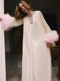 Champagne Metallic Ombre Feather Maxi Dress
