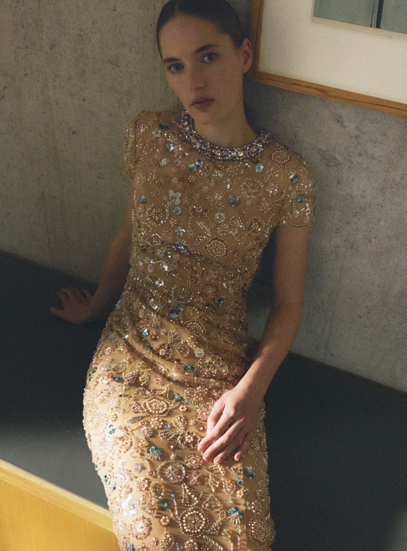 champagne glitter maxi dress Nerina Sequin Maxi Dress